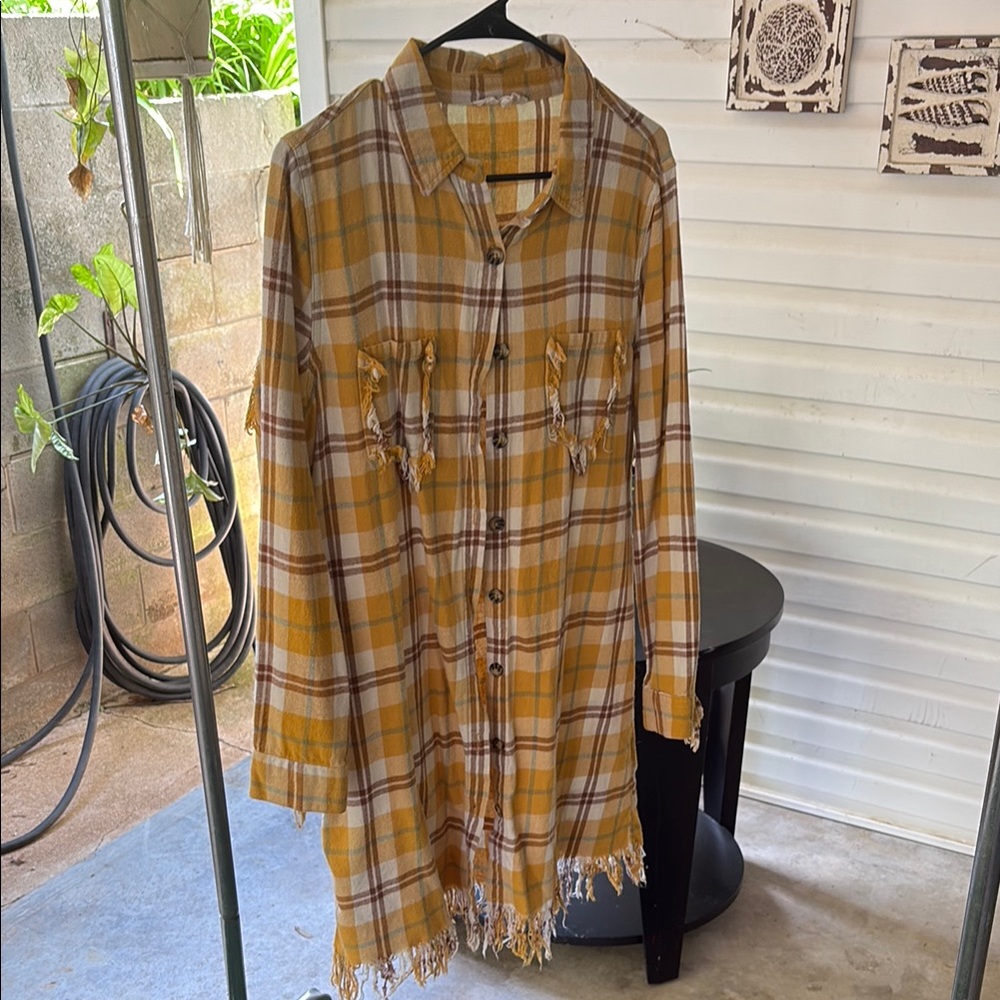 Yellow Plaid Button-Up Shirt Dress